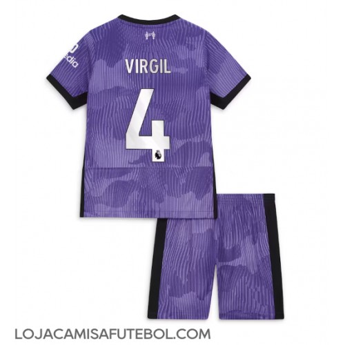 Camisa de Futebol Liverpool Virgil van Dijk #4 Equipamento Alternativo Infantil 2023-24 Manga Curta (+ Calças curtas)
